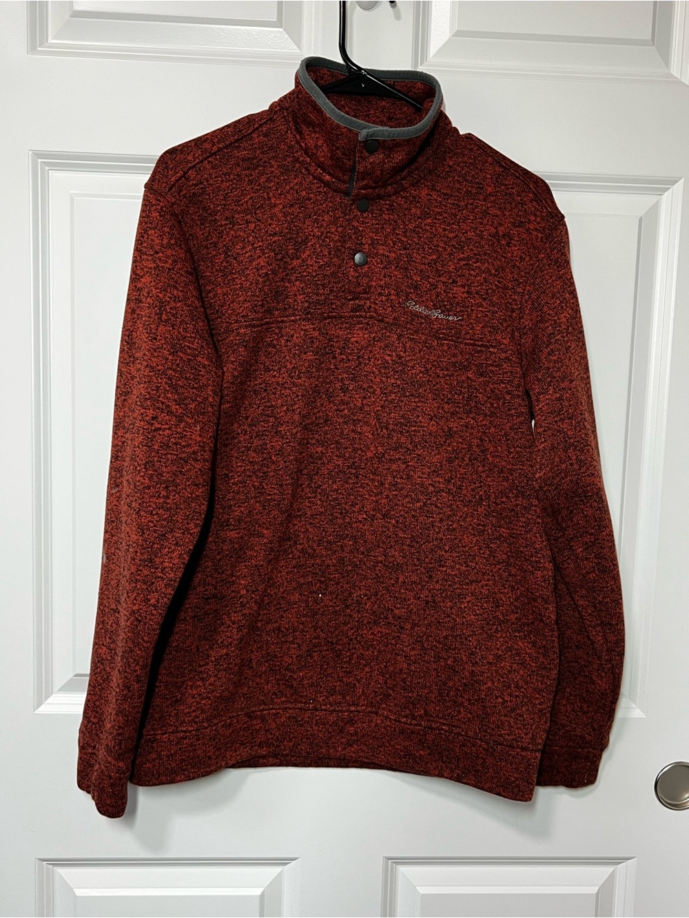 Eddie Bauer Men's Red Heather Quarter-Snap Pullover Sweater Large
